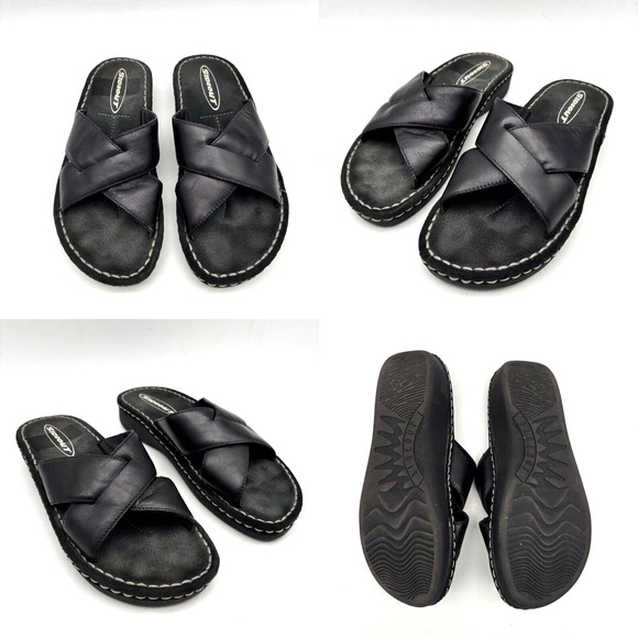 Vintage 90s Y2K Sideout TUCSON Black Leather Slip On Slide Sandals Size 7 - Picture 1 of 15